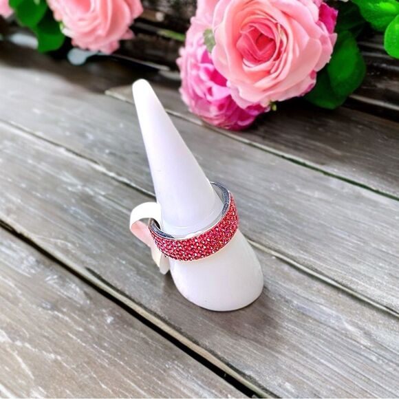 New Stainless Steel 316L 5 Rows of Rose Pink AAA Crystal Wedding Ring - SZ 8 - Picture 4 of 4